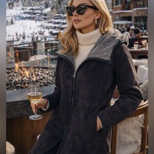 New! $1475 Robert Comstock & Co. Real Suede Leather and Faux Fur Jacket,  size 4